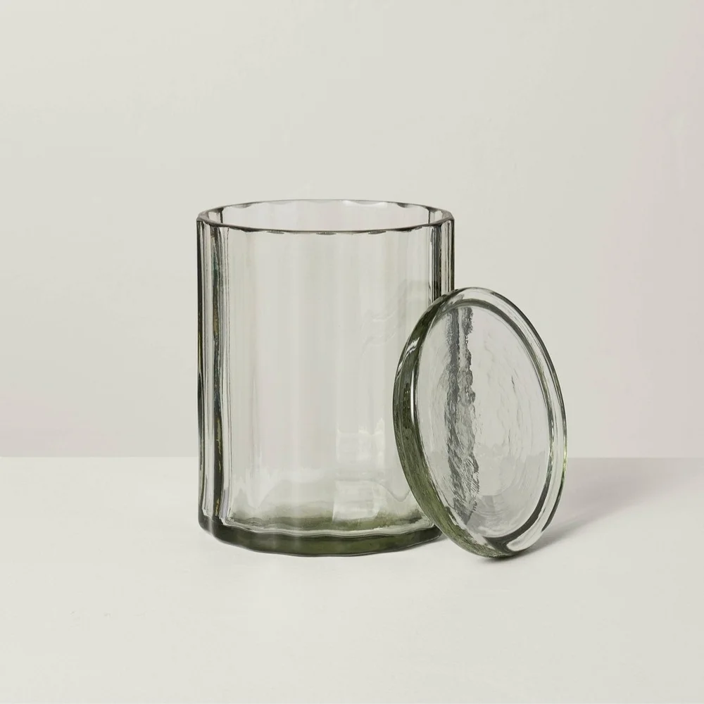 Hearth & Hand With Magnolia Large Fluted Glass Bathroom Canister Light Green